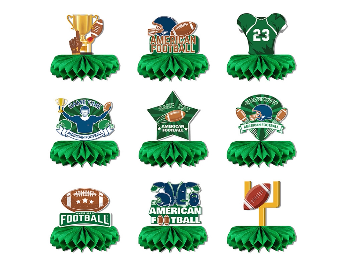 Decoraciones para fiesta de fútbol, 9 piezas, centro de mesa con silueta de fútbol, suministros con temática deportiva