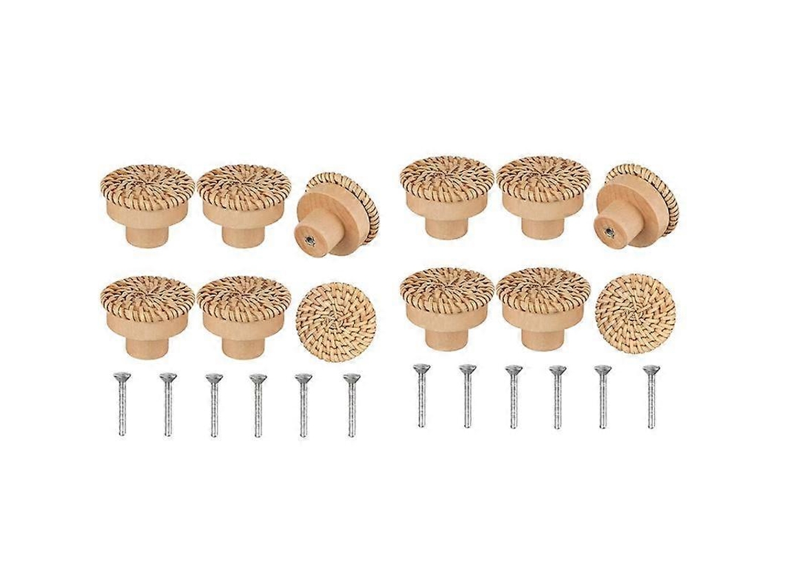 Tiradores redondos de ratán estilo boho hechos a mano para cajones, con tornillos.