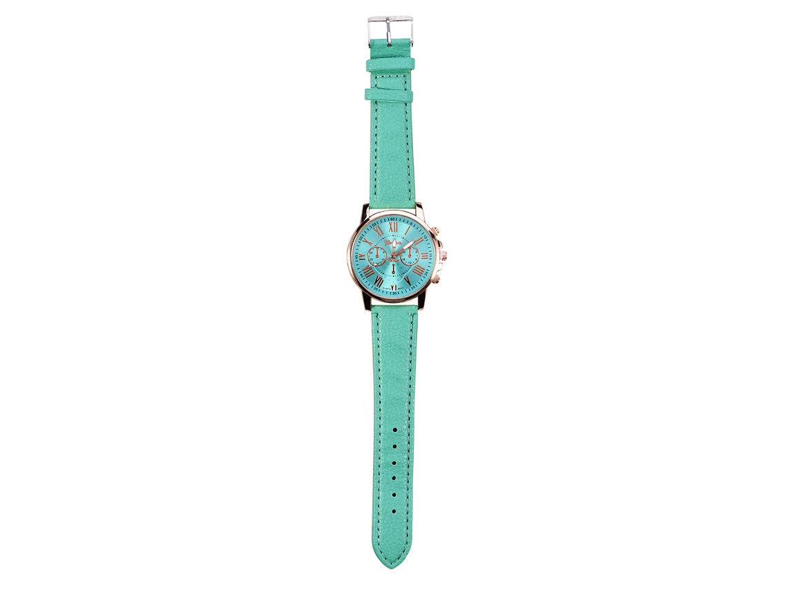 Elegante Reloj De Pulsera Analógico Para Mujer Con Correa De Pu Verde Menta.