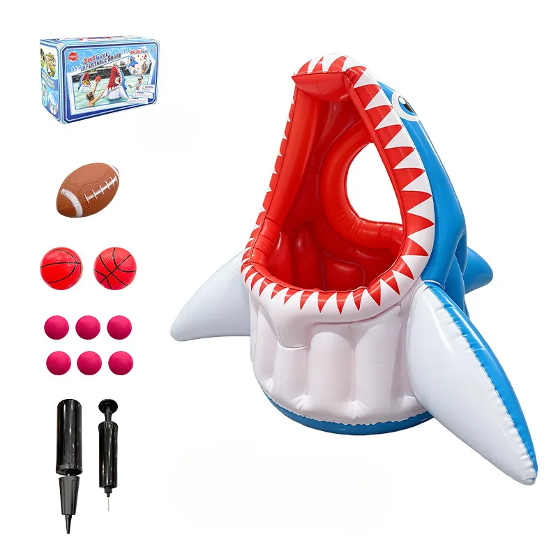 Juego inflable 3 en 1 para lanzar tiburones para niños. Czhhmart Azul