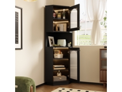 Mueble De Baño Con Tira De Luz En La Esquina, 2 Compartimentos, Negro.