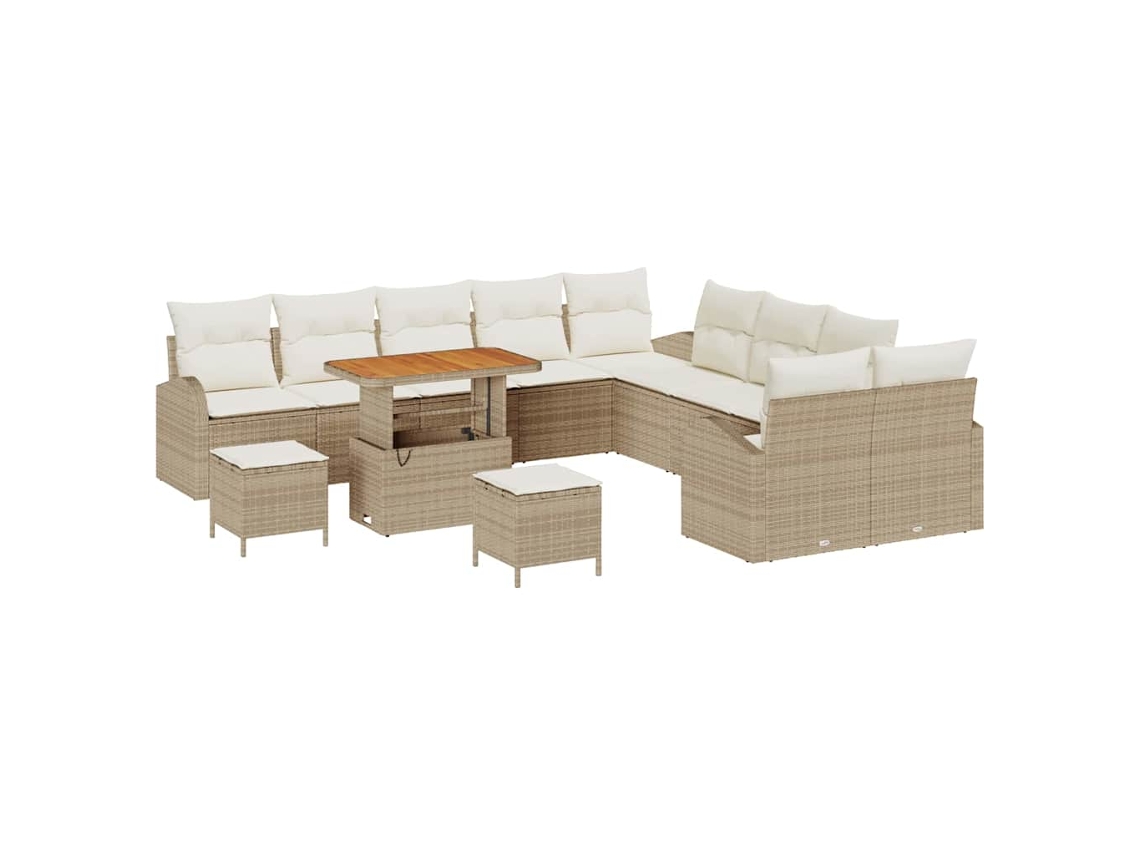 Maison Exclusive - Conjunto de sofás de jardín con cojines, 13 piezas, beige y crema