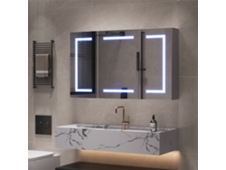 Armario Pared Baño 3 Puertas 100x13,5x60 Cm, Led 3 Tons Antivaho, Enchufe Integrado + Usb, Estantes Ajustables, Blanco