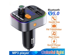 Kit de coche Bluetooth Manos libres Transmisor FM Reproducción de música Reproductor de MP3 para coche QC3.0 Cargador de coche USB con luz LED de colores (Negro) ENZONS