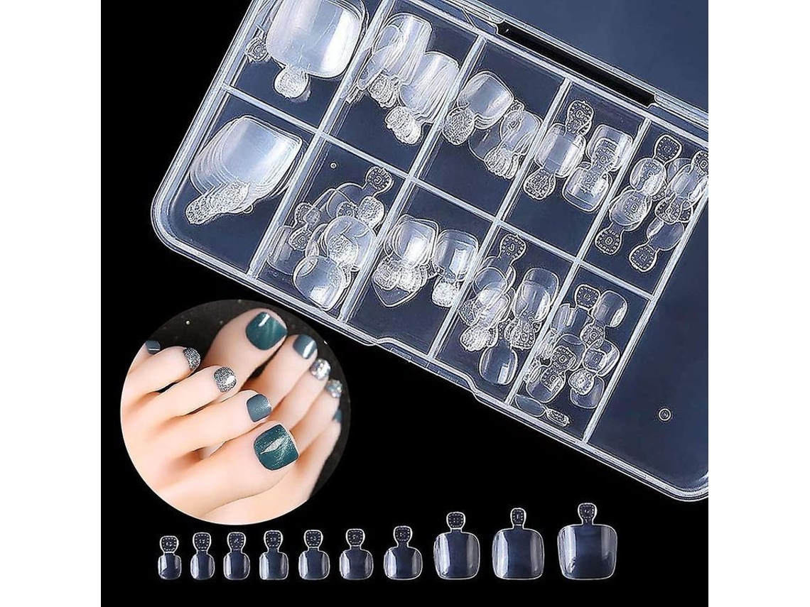 Uñas Postizas Acrílicas De Cobertura Total Para Los Pies, 100 Uñas Postizas Francesas, 10 Tamaños Con Caja.