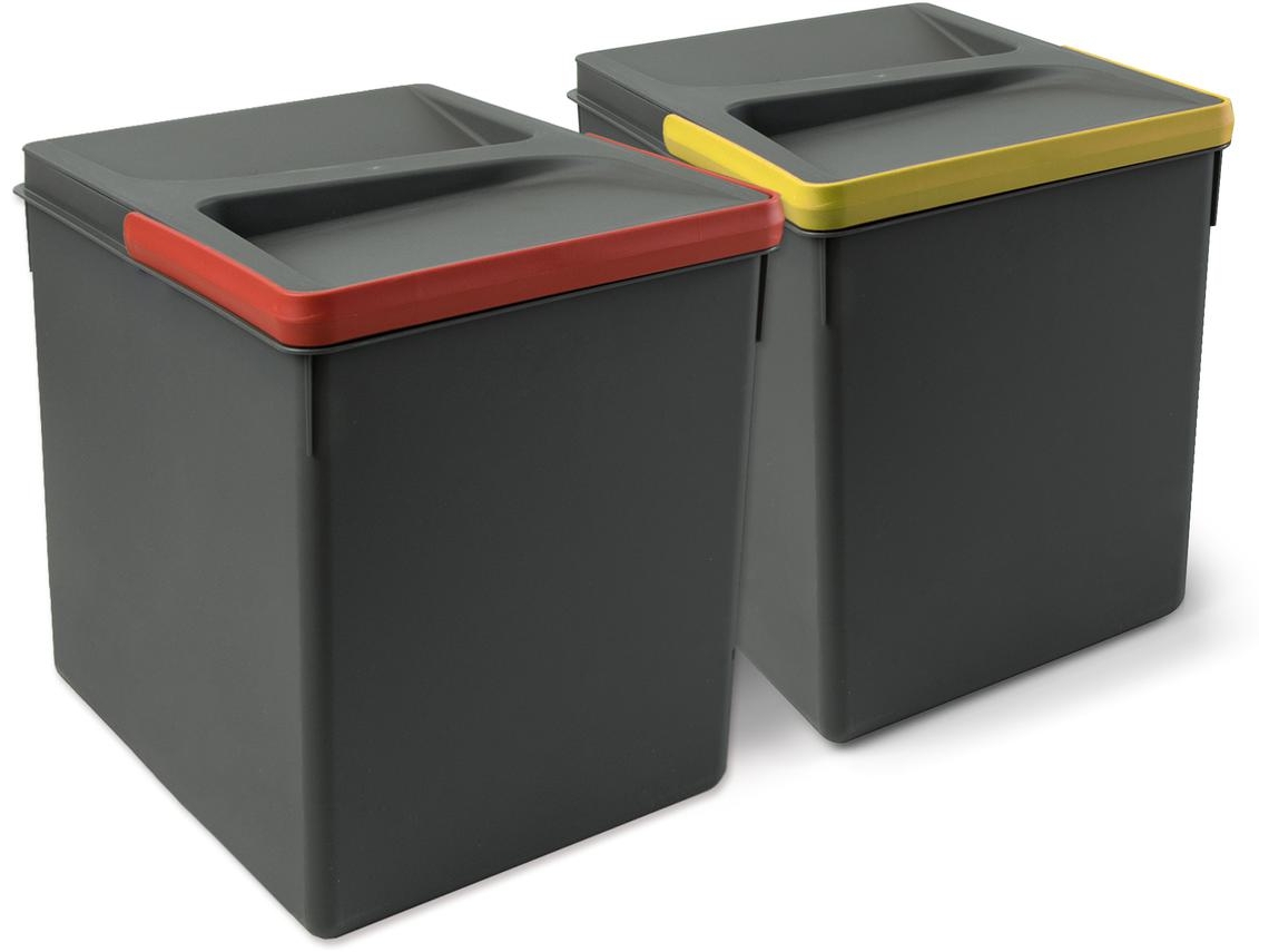 EMUCA Kit Cubo De Basura De Reciclaje Para Cajón De Cocina Altura Reciclaje 266Mm- 2X15Litros- Plástico Gris Antracita