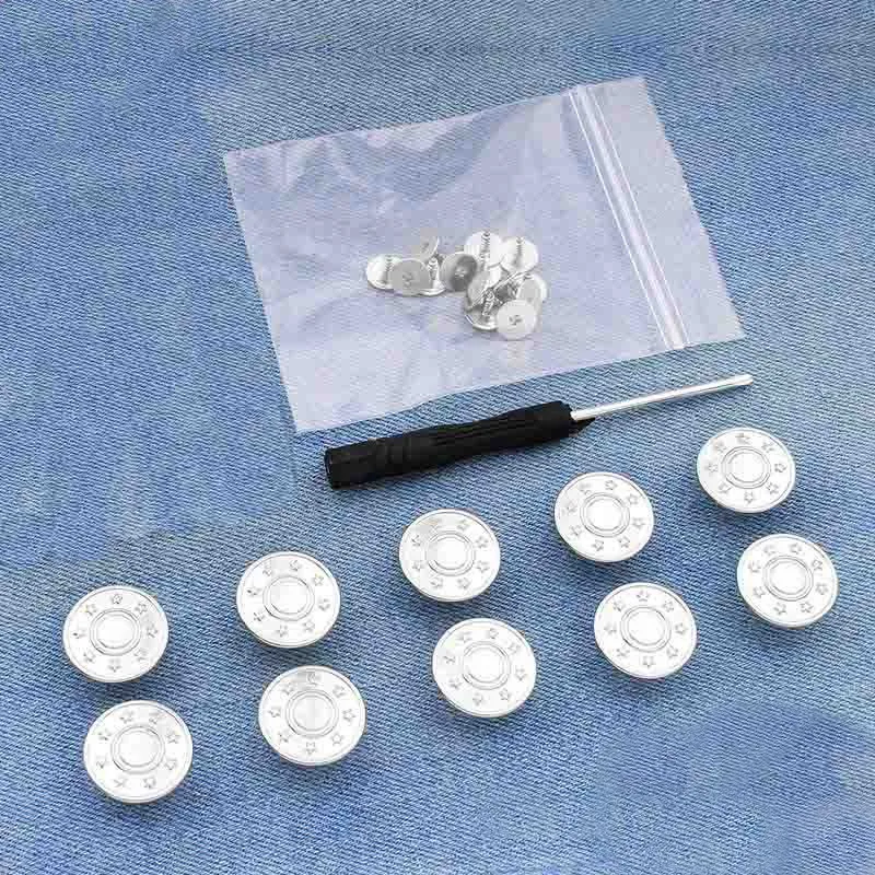 10 botones y cierres metálicos + destornillador ajustable, extraíble y reutilizable. MDUG