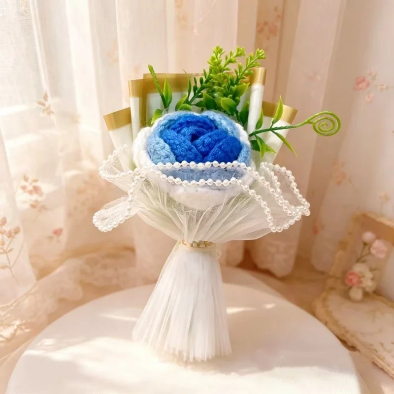 Mini Ramo De Flores Artificiales De Ganchillo Hecho A Mano De 15 Cm, Regalo Romántico.