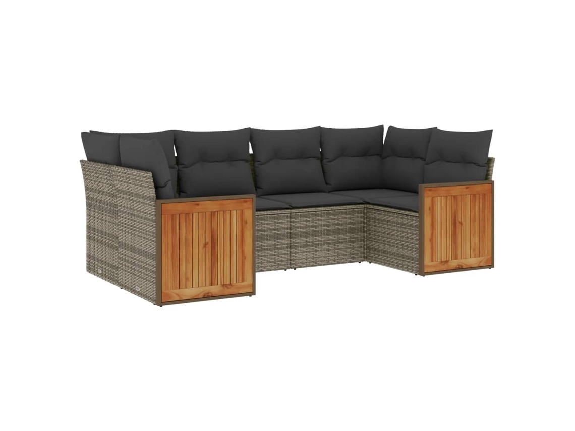 Conjunto 6 de muebles de jardín VIDAXL y cojines ratán sintético gris