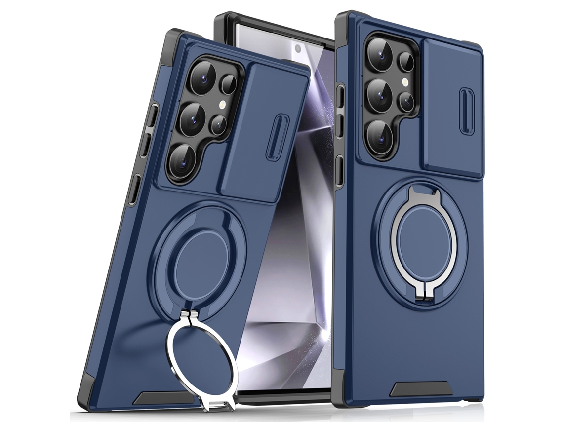 Funda Eifson Para Samsung Galaxy S24 Ultra, Con Tapa Para Cámara Y Soporte De Anillo Giratorio De 360° (azul)