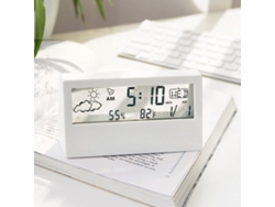 2026 Store-reloj Despertador Digital Lcd Con Termómetro Y Higrómetro, Pantalla Clara, Diseño Simple Para Hogar Dormitorio Oficina Blanco Transparente