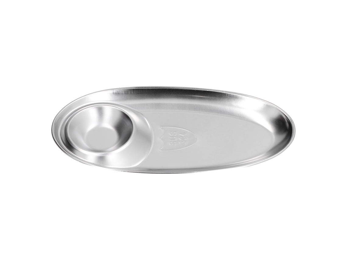 Plato para aperitivos de acero inoxidable, bandeja ovalada para servir con compartimentos divididos para aperitivos y condimentos, bandeja para mojar con compartimentos divididos,