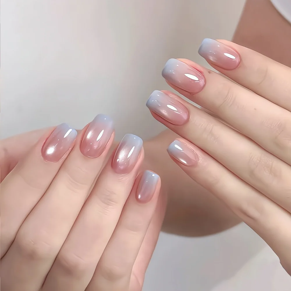 (sg1829-s) Paquete De 10 Puntas De Uñas Postizas Dopamine Cat Eye Para Prensar A Mano