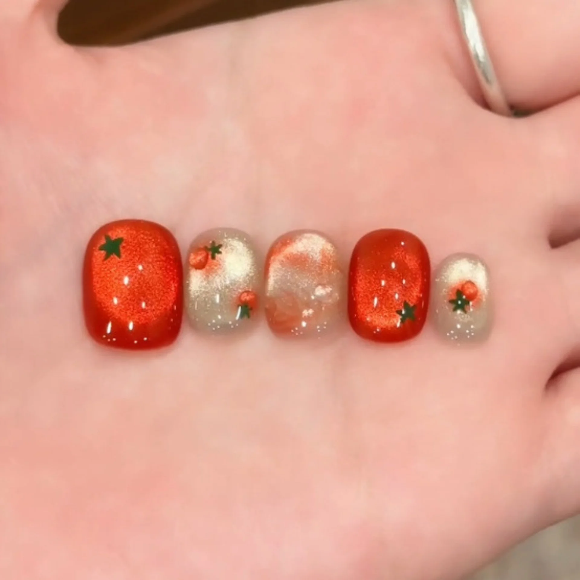 (01-m) Paquete De 10 Pegatinas Rectangulares Cortas Hechas A Mano Para Uñas Postizas, Decoración De Uñas Postizas