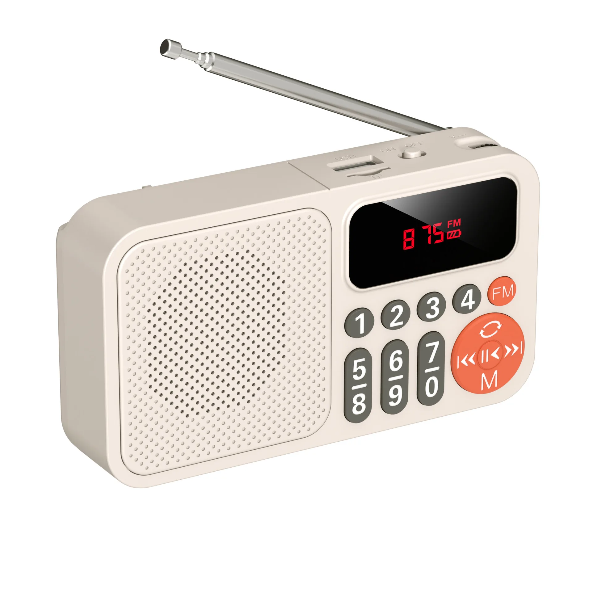 Mini Radio Fm (blanca) - Recargable - Fm - Usb - Tf - Mp3 - Altavoz Bluetooth - Con Pantalla Led