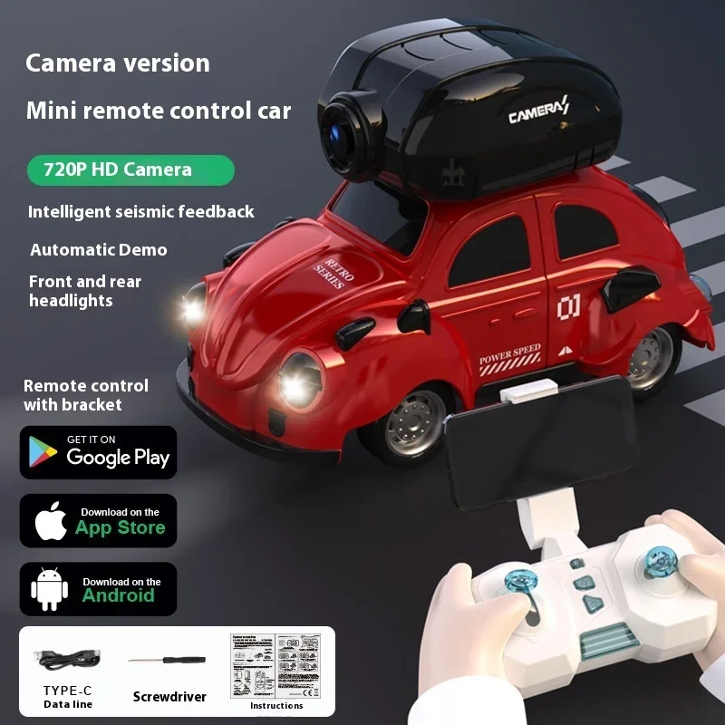 Mini coche de drift con control remoto y transmisión de cámara en tiempo real, FPV inalámbrico 2.4g MDUG (rojo)
