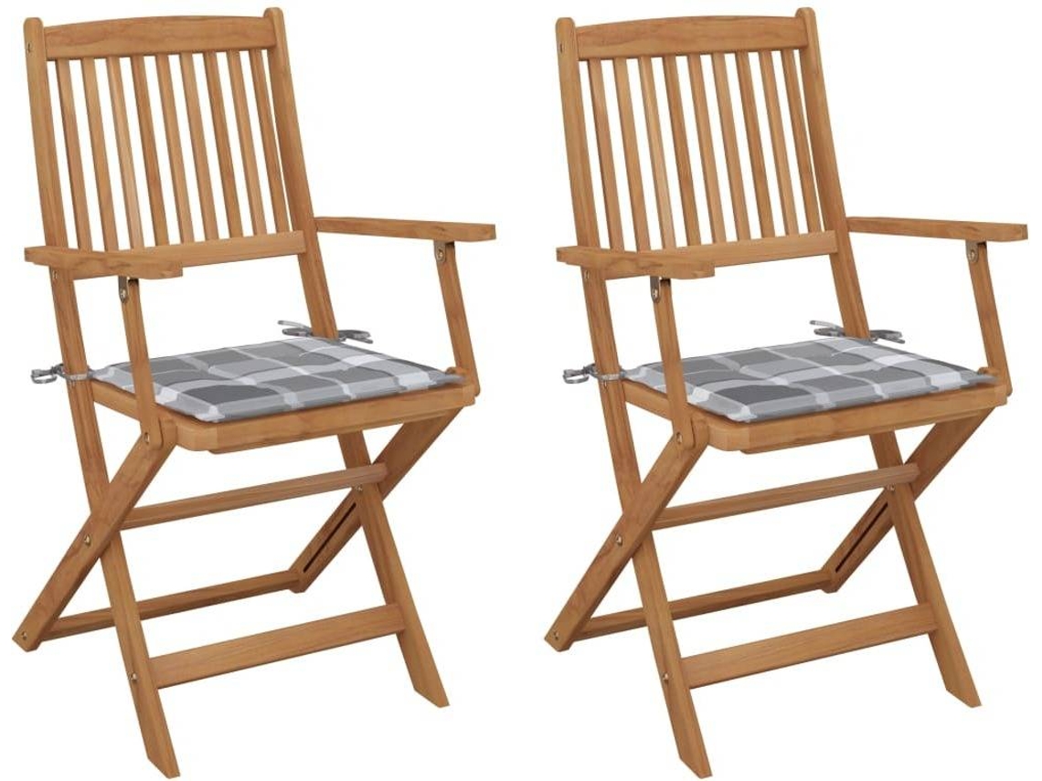 vidaXL Sillas de jardín plegables 2 uds y cojines madera maciza acacia