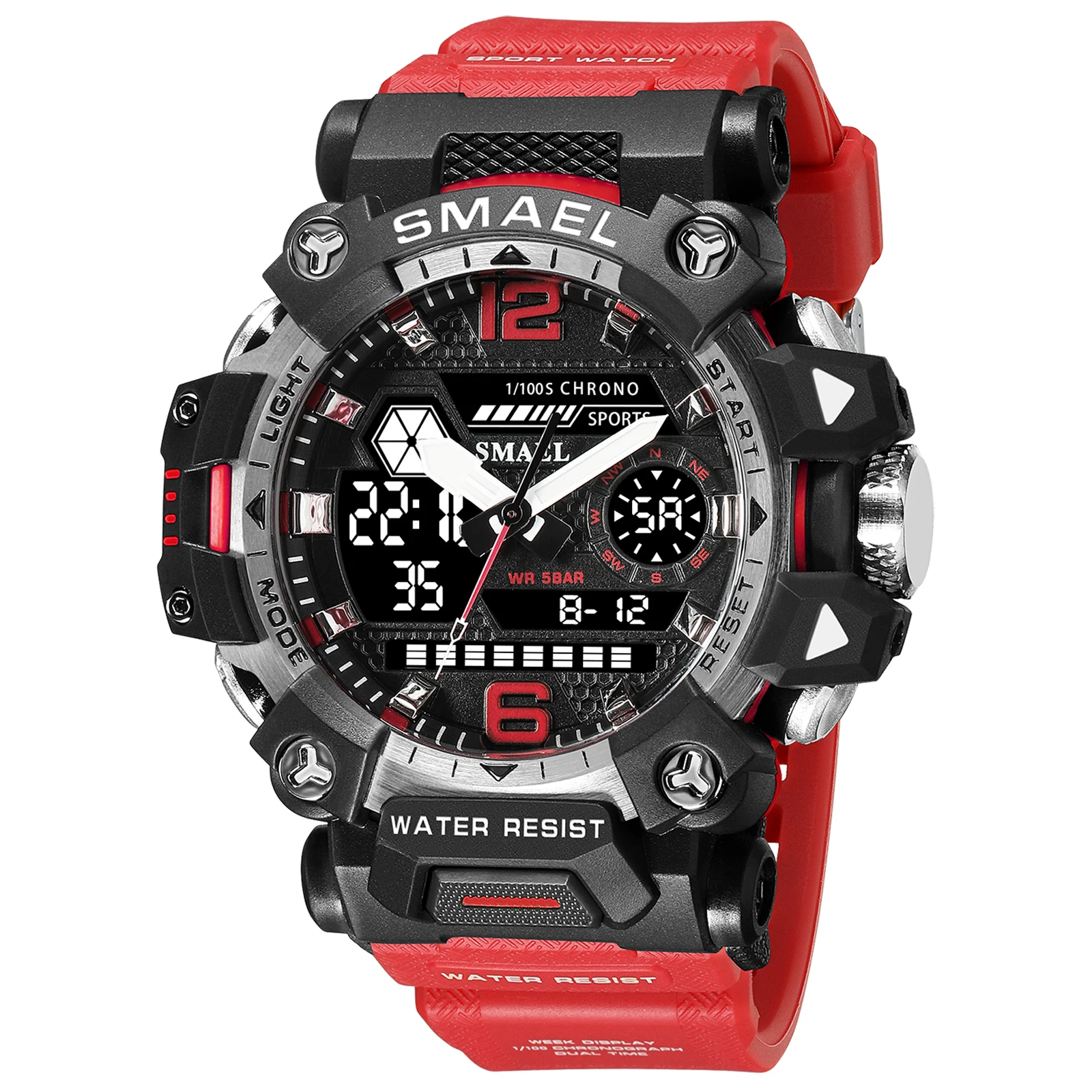 Reloj electrónico de cuarzo dual, luminoso, resistente al agua, de aleación, estilo militar, táctico para exteriores.