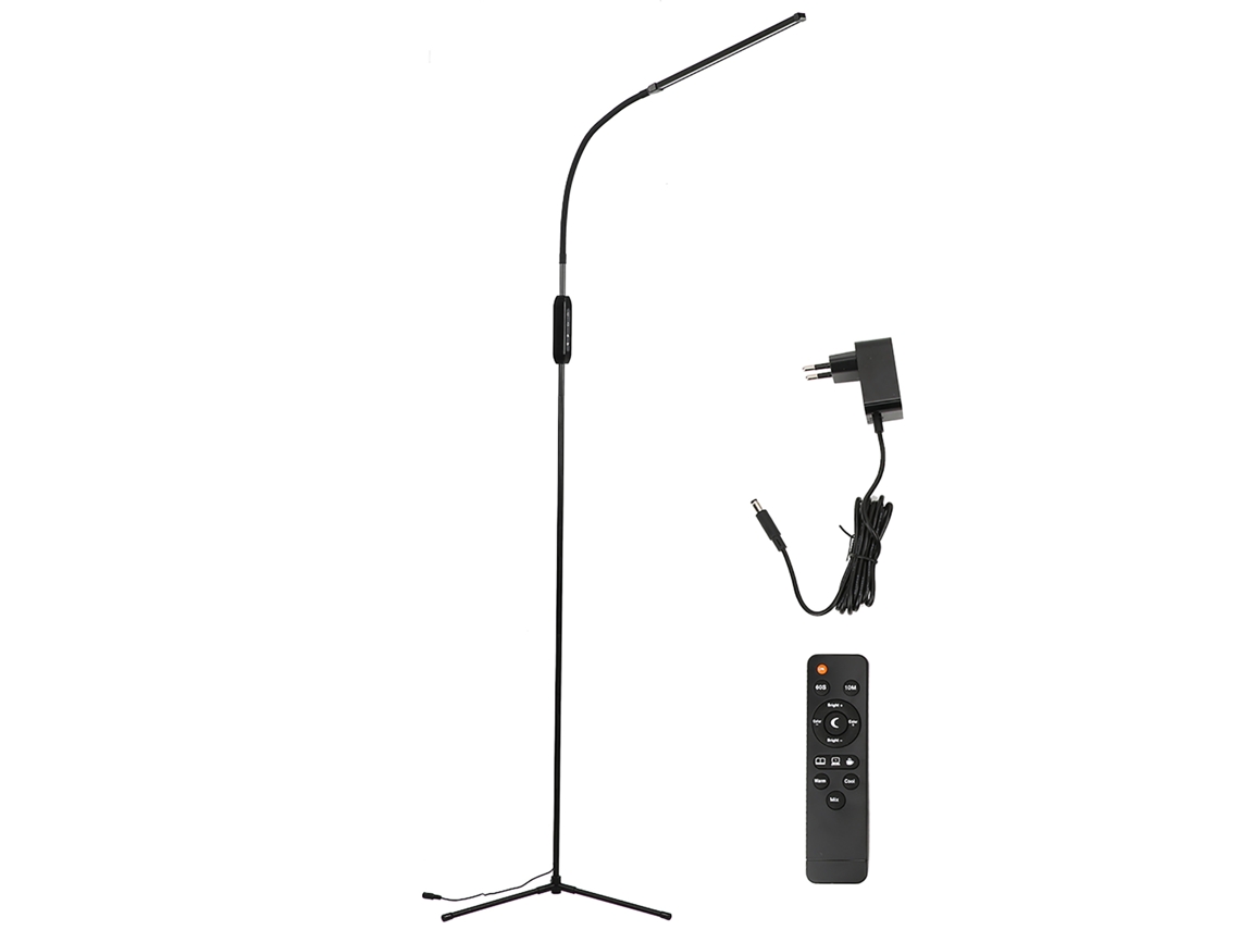 Bj-lâmpada De Pés Preta 12w Led Moderna Com Controle Remoto Base De 3 Pés 110-240v Plug