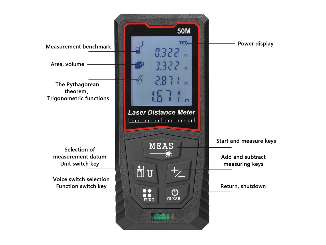 Medidor De Distancia Laser Portátil Lcd Precisión Alta Para Construcción