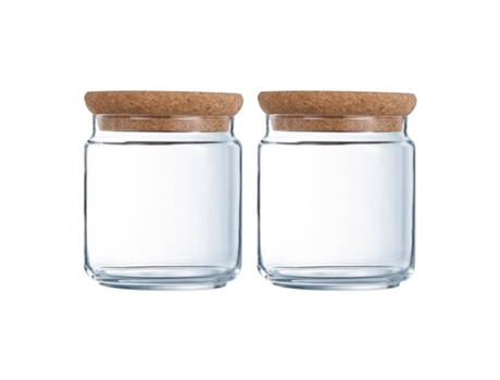 LUMINARC Pure Jar - Juego de 2 Botes Redondos de 0.75L en Vidrio con Tapa de Corcho