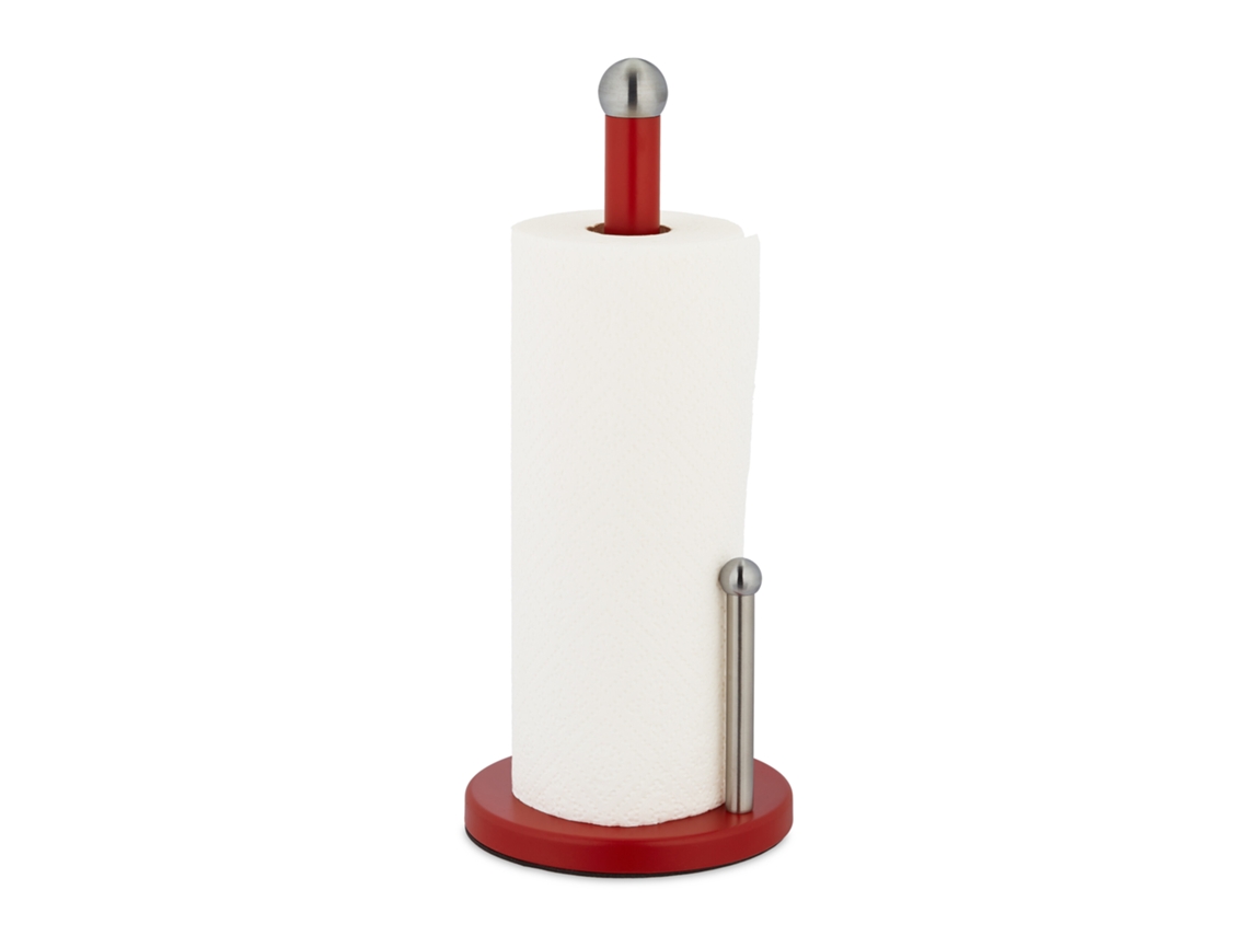Relaxdays Portarrollos Cocina Vertical, Soporte Rollos Encimera, Sujetarrollos Metal Con Tope, 35 X 15 Cm, Rojo/plateado