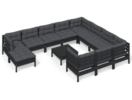 Conjunto 12 Muebles de jardín VIDAXL con cojines negro madera de pino