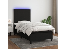 Cama Box Spring Colchón Y Luces Led Tela Negro 90x190 Cm
