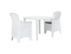 Conjunto de bistró de 3 piezas en plástico blanco con aspecto de mimbre Dkd Home Decor