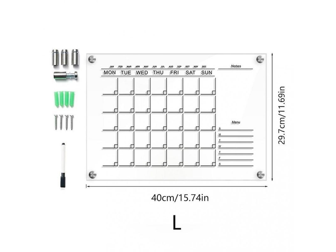 Calendario semanal de pizarra blanca acrílica para montaje en pared, fácil de borrar, reutilizable, L 35
