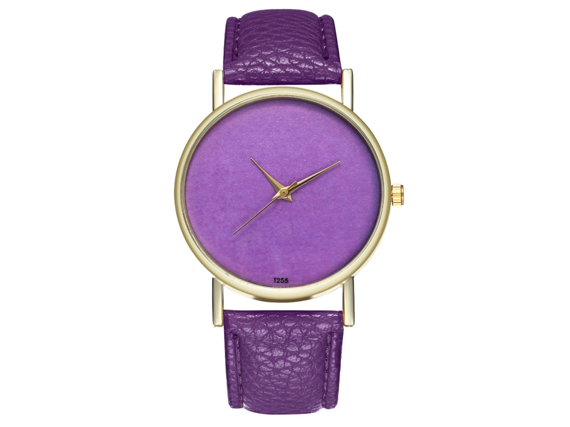 Elegante Reloj De Pulsera Analógico Con Bisel Redondo Y Movimiento De Cuarzo Morado.