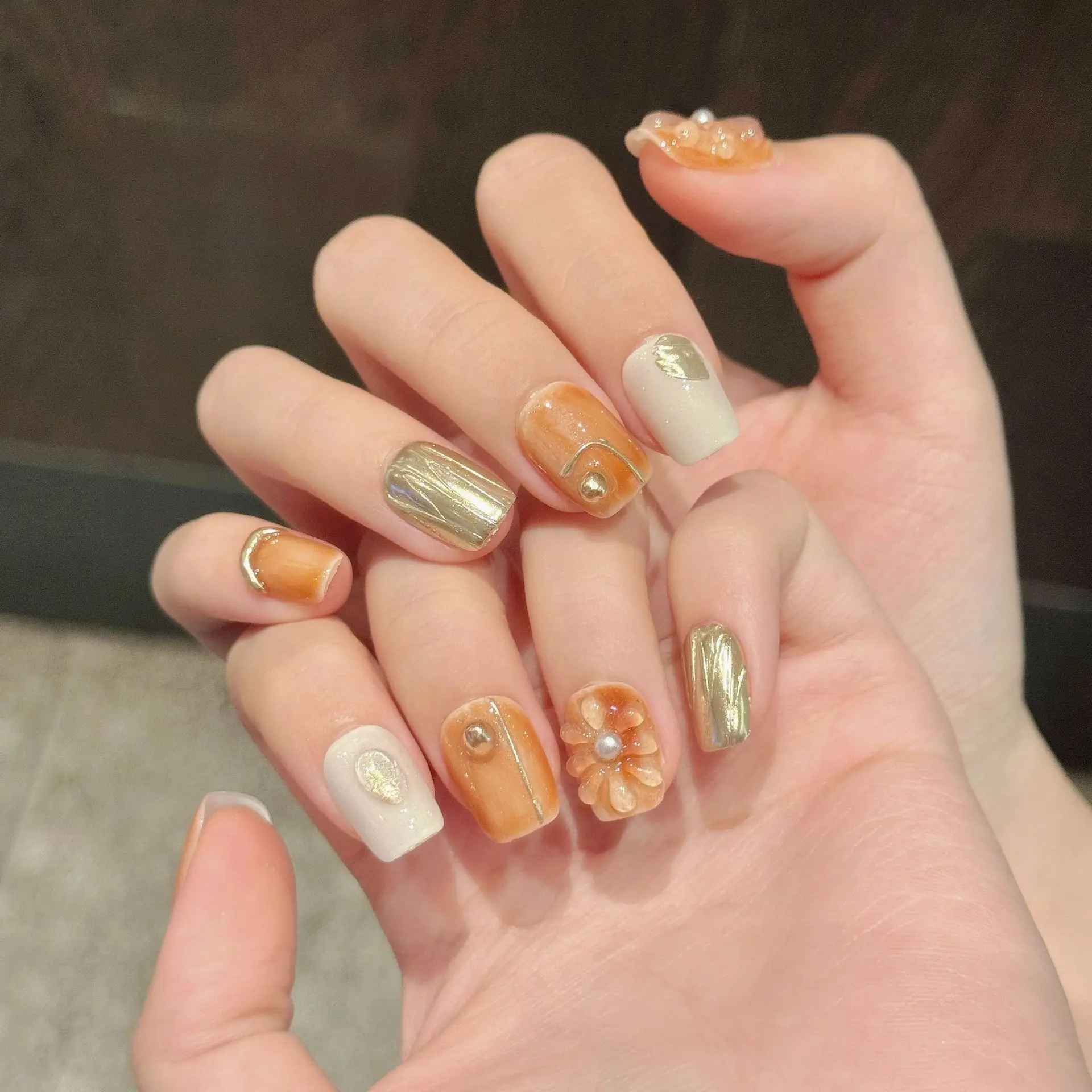 (2913-l) 10 Pegatinas De Uñas Postizas Hechas A Mano Con Forma De Hoja Brillante