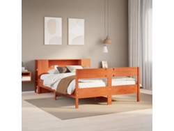 Cama Con Estantería Sin Colchón Madera Maciza Marrón 140x190 Cm
