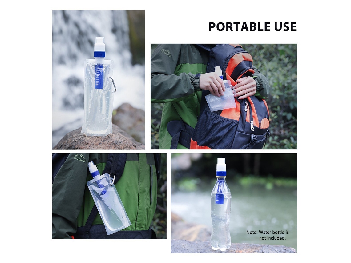 Bolsa De Filtro De Agua Flexible Y Plegable Con Mosquetón Para Acampar, Hacer Senderismo Y Actividades De Supervivencia Al Aire Libre.