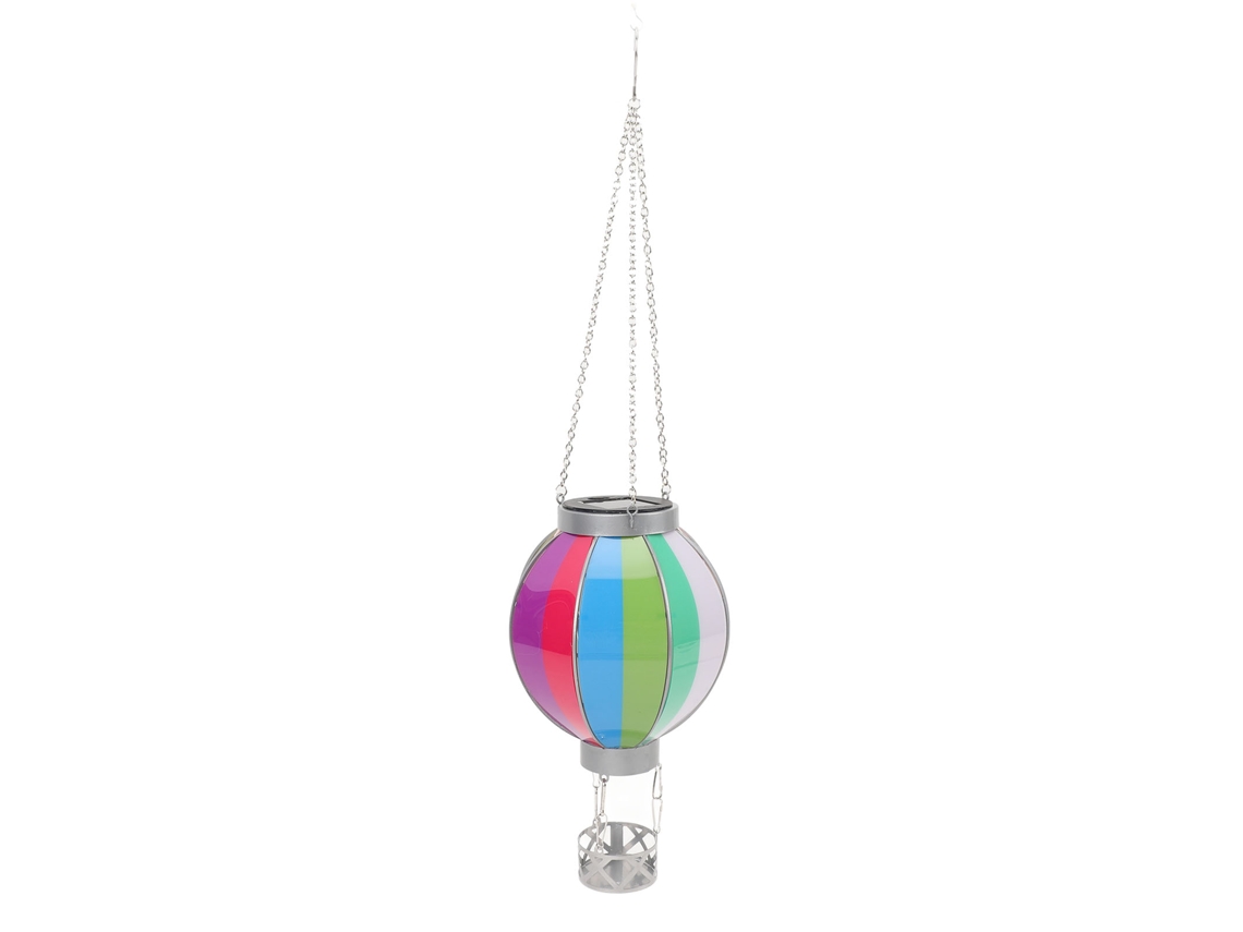 Linterna solar con forma de globo aerostático y portavelas, decorativa, con forma de globo aerostático solar y llama parpadeante, ideal para jardín y patio.