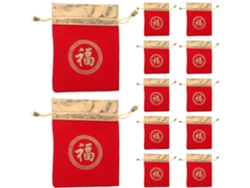 Juego 12 Bolsas Terciopelo Cordón Caracteres Chinos 12x16 Regalo Reutilizables Joyas Dulces Decoraciones