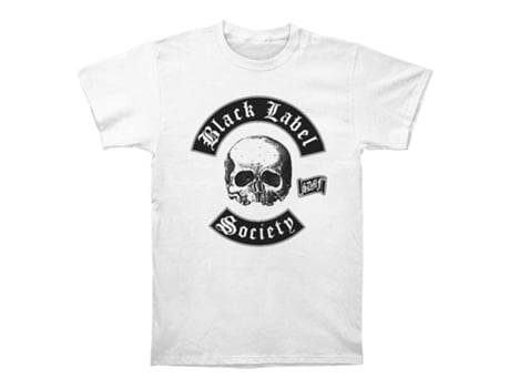 Camiseta ROCKINSTONE blanca con logo de calavera de Black Label Society (Algodón - M)