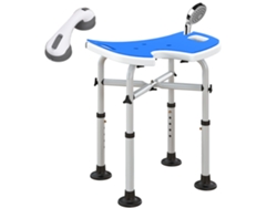 Silla De Ducha Azul Con Soporte De Ventosa Y Asiento En Forma De U.