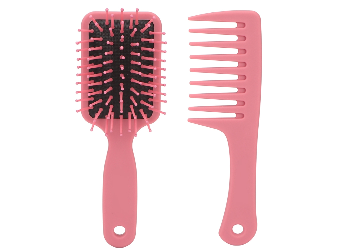 2026-conjunto De 2 Pentes E Escovas Para Cabelo: Massagem Do Couro Cabeludo, Paddle E Dentes Largos, Seco/úmido, Rosa