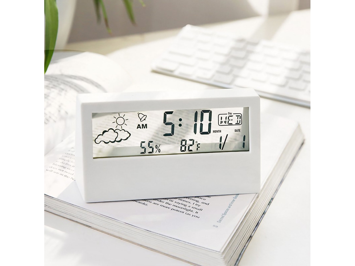 2026 Store-reloj Despertador Digital Lcd Con Termómetro Y Higrómetro, Pantalla Clara, Diseño Simple Para Hogar Dormitorio Oficina Blanco Transparente