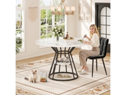 Mesa Comedor Redonda 100x100 Cm - Mesa De Cocina Con Patas Metálicas, Patrón Mármol - Negro