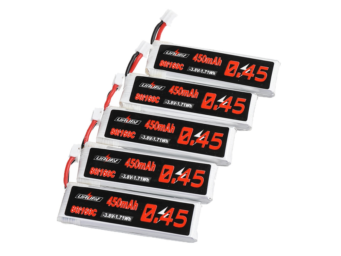 10 baterías de polímero de litio Uruav de 3,8 V, 450 mAh, 80 °C, 160 °C, 1 s, conector Ph20 para Emax Tinyhawk II de 75 mm, Tiny7, Happymodel Snapper7