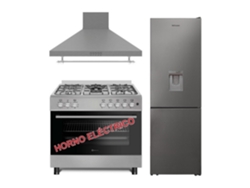 Estufa Solthermic® Combo Pack F9l50e5i Inox Horno Eléctrico Panorámico Extractor de Aire 90 Inox Frigorífico Combi 1.85 Inox No Frost Con Dispensador de Agua