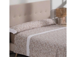 Juego de Sábanas cama 160 Nalui Atenea Tejido Polycotton, Lavable a 30º y Fácil Planchado Beig / Blanco
