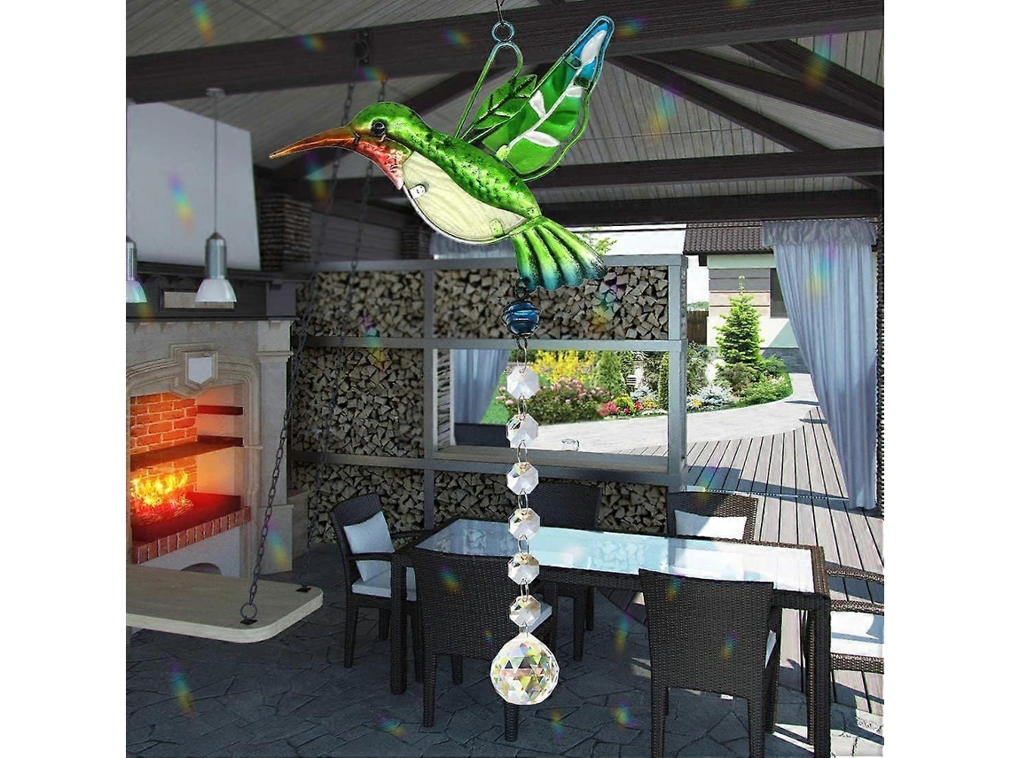 Colgante de colibrí de cristal para colgar, lámpara de araña de prisma arcoíris, adorno para ventana, decoración para el hogar y el jardín.
