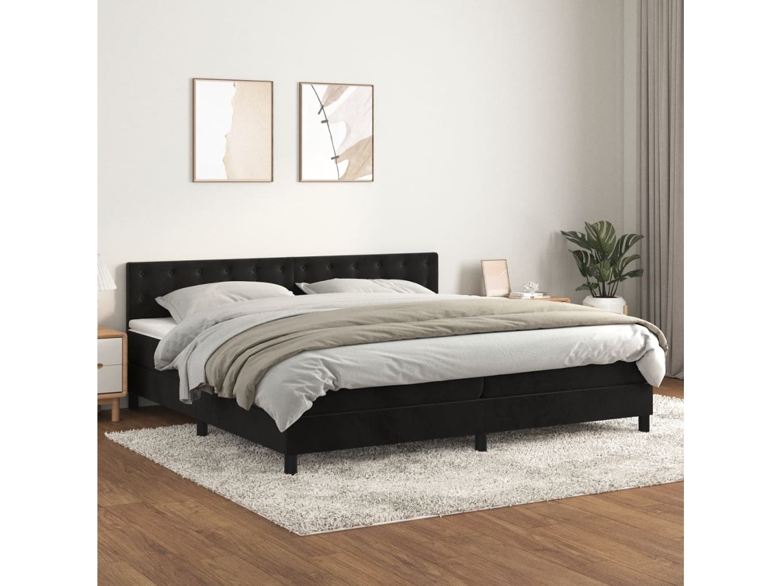 Cama Box Spring Con Colchón Terciopelo Negro 200x200 Cm