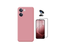 Kit Vidro Temperado Capa Silicone Líquido Suporte Magnético Phonecare Para Oppo A6x - Rosa