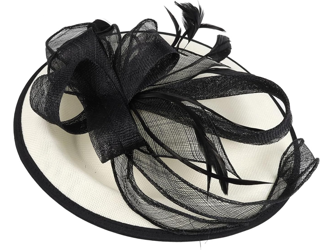 Tocado Derby De Delicada Malla Con Diadema De Plumas Extraíble Y Pinza Para El Cabello.