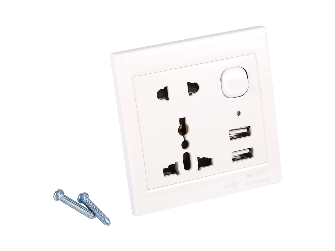 Tomacorriente Mural Usb, Carga De 5 Puertos, Panel Blanco