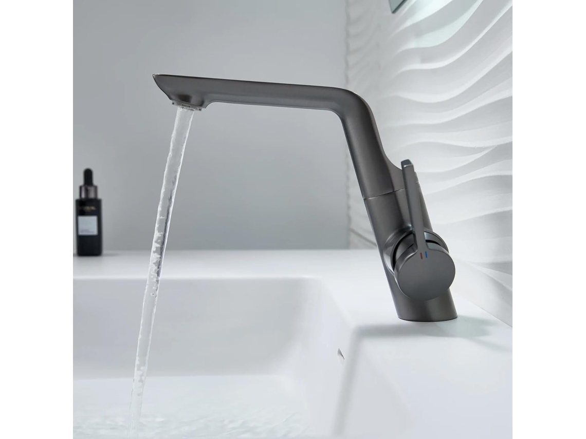 Grifo mezclador de agua fría/caliente con un orificio y giro de 360° para lavabo de baño.